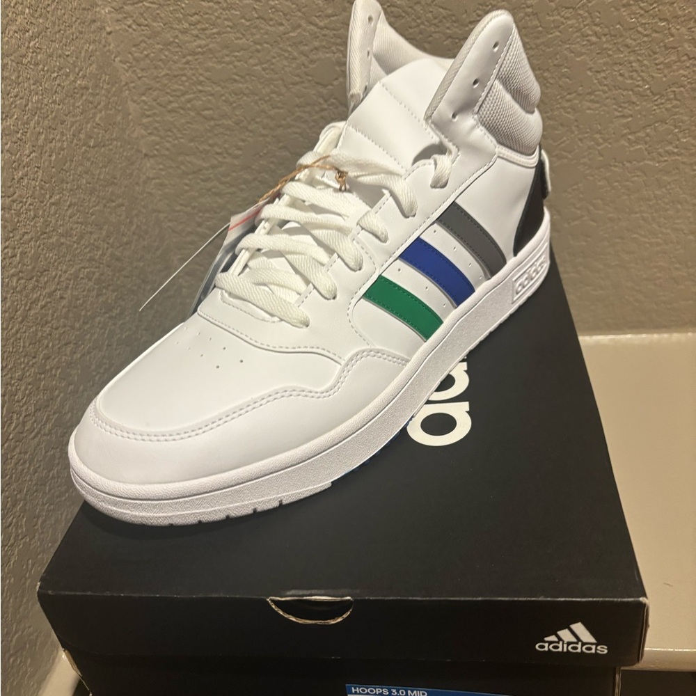 Adidas White and Green Sneakers Hoops 3.0 MID (mens size 12